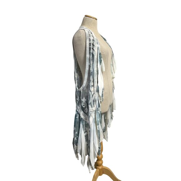 Origami By Vivian Womens Sz XL/L Sheer Lace Vest Draped Hem & Embroidered Detail - Picture 5 of 13